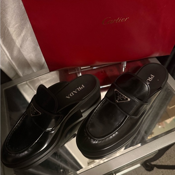 Prada Black Leather Logo Slip-On Mules - Picture 2 of 4